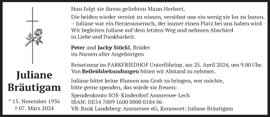 Traueranzeige von Juliane Bräutigam von Süddeutsche Zeitung