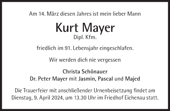 Traueranzeige von Kurt Mayer von Süddeutsche Zeitung