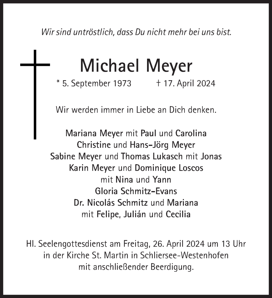  Traueranzeige für Michael Meyer vom 20.04.2024 aus Süddeutsche Zeitung