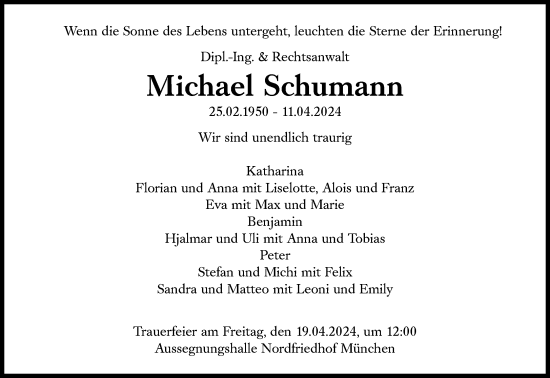 Traueranzeige von Michael Schumann von Süddeutsche Zeitung