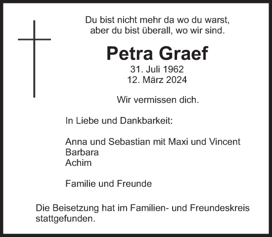 Traueranzeige von Petra Graef von Süddeutsche Zeitung