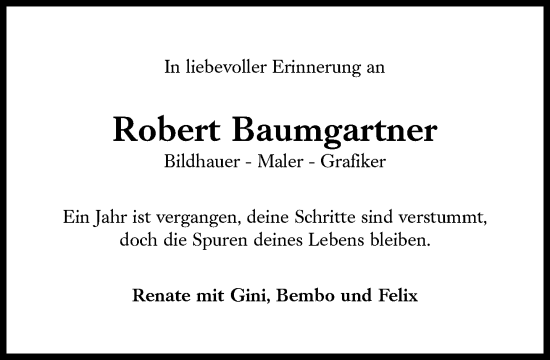 Traueranzeige von Robert Baumgartner von Süddeutsche Zeitung