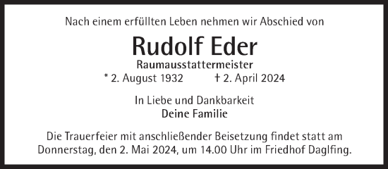Traueranzeige von Rudolf Eder von Süddeutsche Zeitung