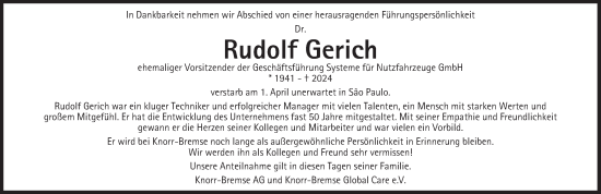 Traueranzeige von Rudolf Gerich von Süddeutsche Zeitung