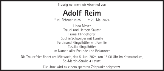 Traueranzeige von Adolf Reim von Süddeutsche Zeitung
