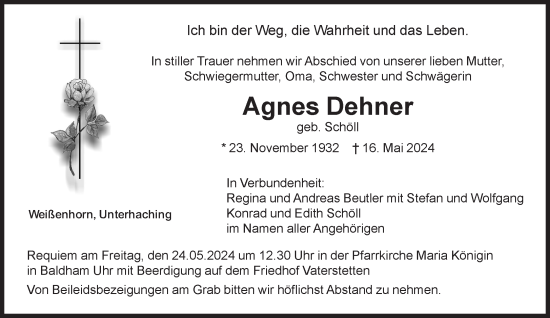 Traueranzeige von Agnes Dehner von Süddeutsche Zeitung