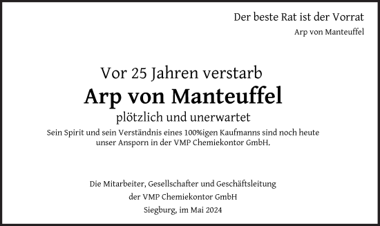 Traueranzeige von Arp von Manteuffel von Süddeutsche Zeitung
