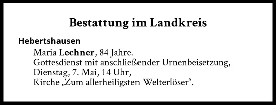 Traueranzeige von Bestattungen vom 07.05.2024 von Süddeutsche Zeitung
