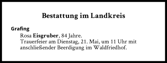 Traueranzeige von Bestattungen vom 21.05.2024 von Süddeutsche Zeitung