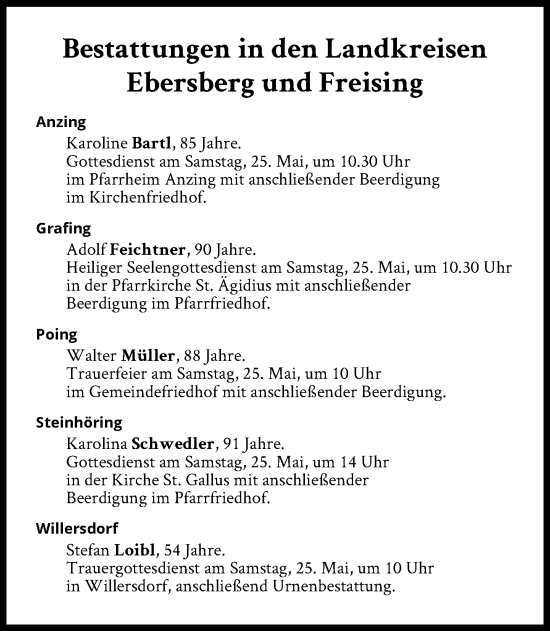 Traueranzeige von Bestattungen vom 25.05.2024 von Süddeutsche Zeitung