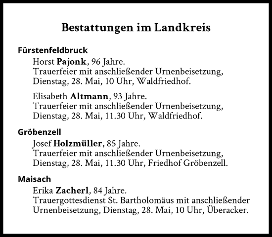 Traueranzeige von Bestattungskalender vom 28.05.2024  von Süddeutsche Zeitung