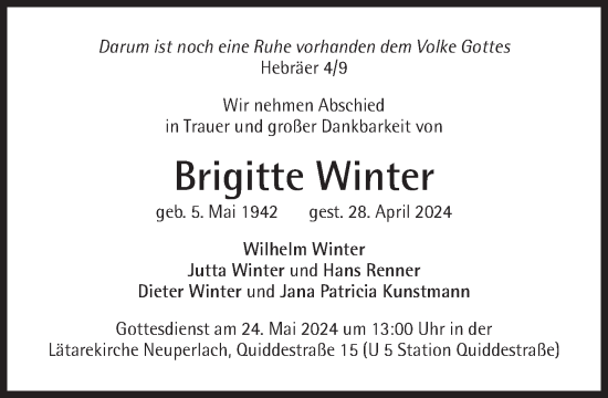 Traueranzeige von Brigitte Winter von Süddeutsche Zeitung