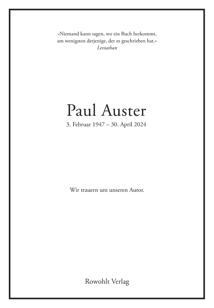  Traueranzeige für Paul Auster vom 06.05.2024 aus 