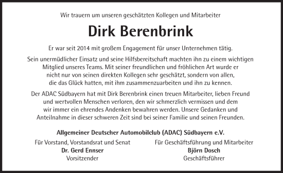 Traueranzeige von Dirk Berenbrink von Süddeutsche Zeitung