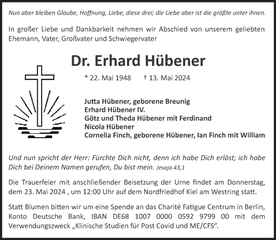 Traueranzeige von Erhard Hübener von Süddeutsche Zeitung