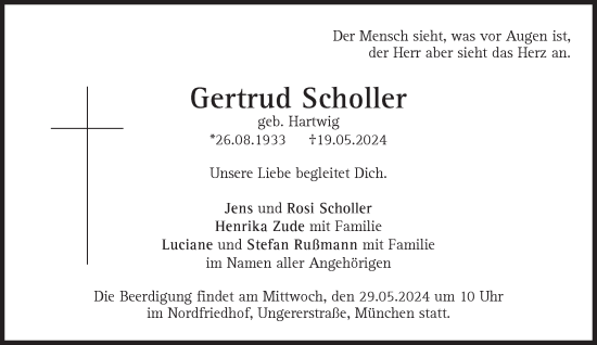 Traueranzeige von Gertrud Scholler von Süddeutsche Zeitung