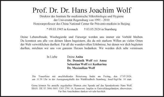 Traueranzeige von Hans Joachim Wolf von Süddeutsche Zeitung
