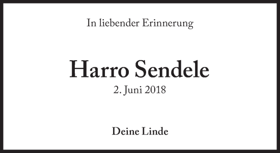 Traueranzeige von Harro Sendele von Süddeutsche Zeitung
