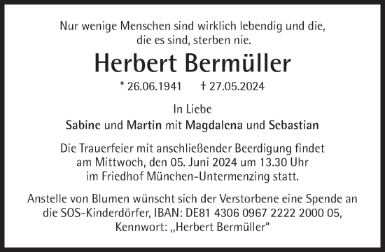 Traueranzeige von Herbert Bermüller von Süddeutsche Zeitung