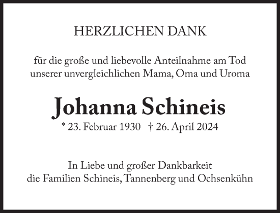 Traueranzeige von Johanna Schineis von Süddeutsche Zeitung