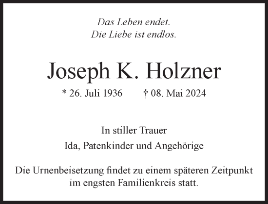 Traueranzeige von Joseph K. Holzner von Süddeutsche Zeitung