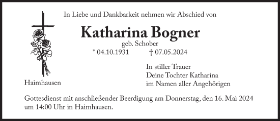 Traueranzeige von Katharina Bogner von Süddeutsche Zeitung