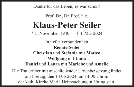 Traueranzeige von Klaus-Peter Seiler von Süddeutsche Zeitung