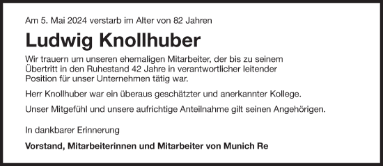 Traueranzeige von Ludwig Knollhuber von Süddeutsche Zeitung