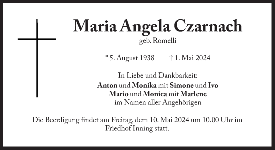 Traueranzeige von Maria Angela Czarnach von Süddeutsche Zeitung