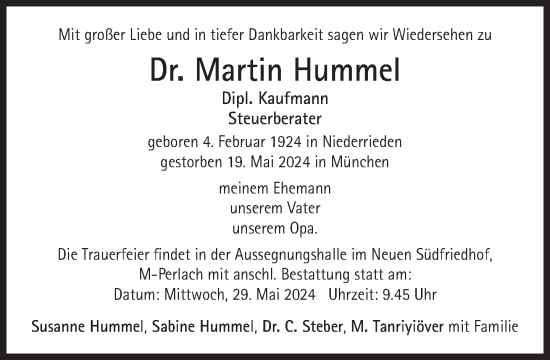 Traueranzeige von Martin Hummel von Süddeutsche Zeitung