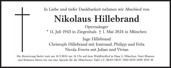 Traueranzeige von Nikolaus Hillebrand von Süddeutsche Zeitung