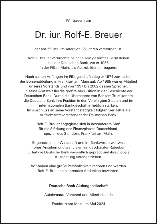 Traueranzeige von Rolf-E. Breuer von Süddeutsche Zeitung