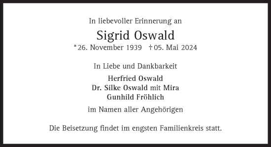 Traueranzeige von Sigrid Oswald von Süddeutsche Zeitung