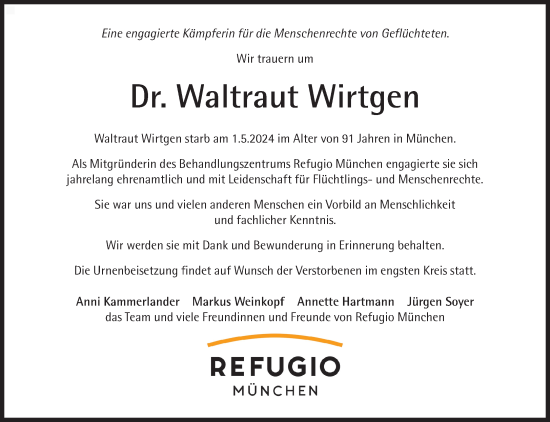 Traueranzeige von Waltraut Wirtgen von Süddeutsche Zeitung