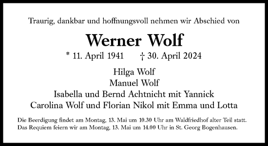 Traueranzeige von Werner Wolf von Süddeutsche Zeitung