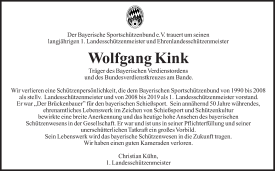 Traueranzeige von Wolfgang Kink von Süddeutsche Zeitung