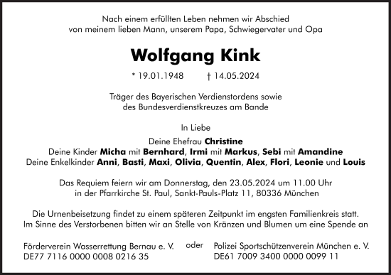 Traueranzeige von Wolfgang Kink von Süddeutsche Zeitung