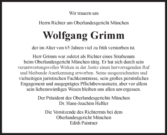 Traueranzeige von Wolfram Grimm von Süddeutsche Zeitung