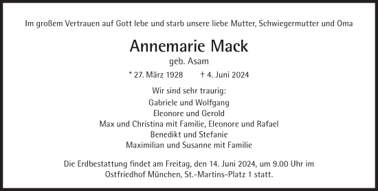 Traueranzeige von Annemarie Mack von Süddeutsche Zeitung