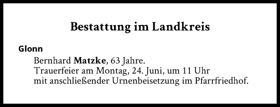 Traueranzeige von Bestattungen vom 24.06.2024 von Süddeutsche Zeitung