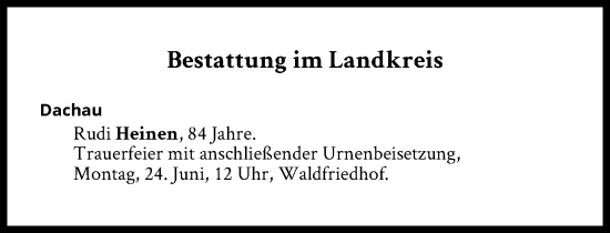Traueranzeige von Bestattungen vom 24.06.2024 von Süddeutsche Zeitung