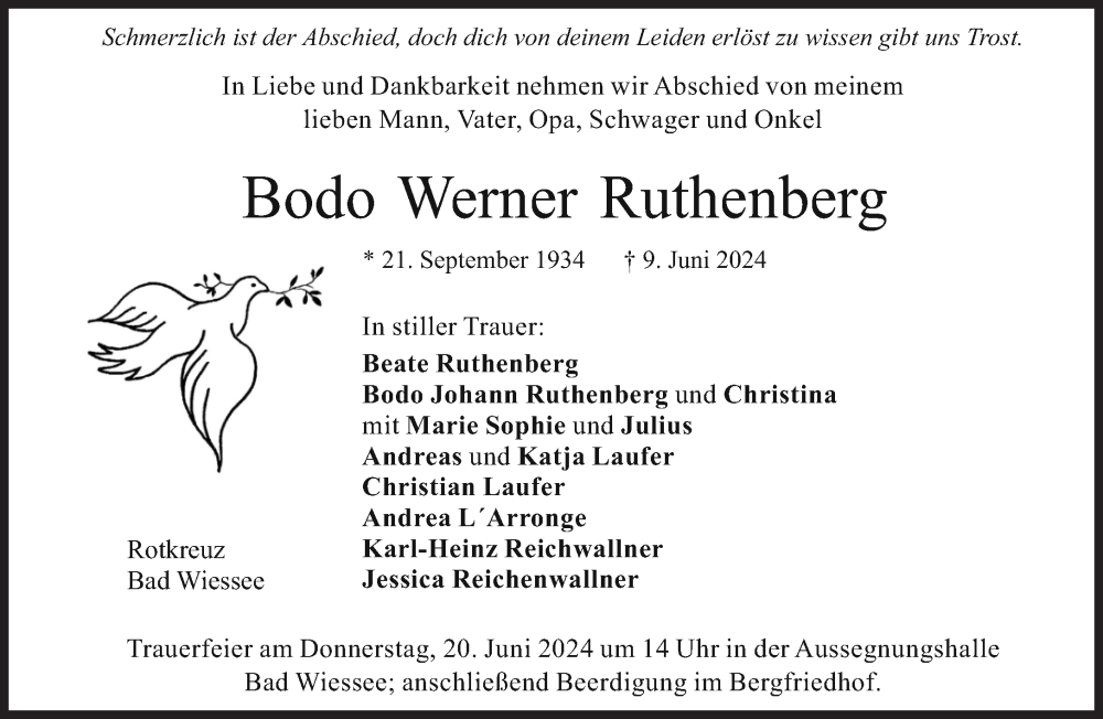  Traueranzeige für Bodo Werner Ruthenberg vom 15.06.2024 aus Süddeutsche Zeitung