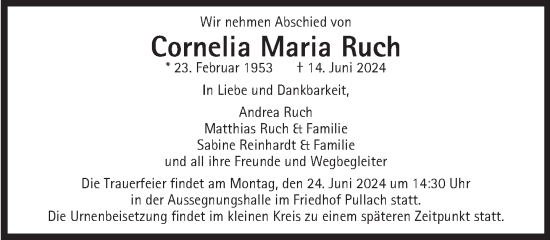 Traueranzeige von Cornelia Maria Ruch von Süddeutsche Zeitung