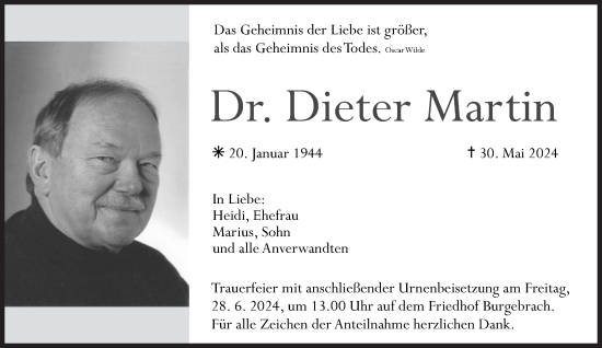 Traueranzeige von Dieter Martin von Süddeutsche Zeitung
