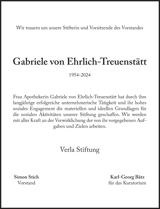 Traueranzeige von Gabriele  von Ehrlich-Treuenstätt von Süddeutsche Zeitung