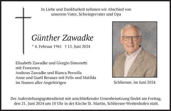 Traueranzeige von Günther Zawadke von Süddeutsche Zeitung