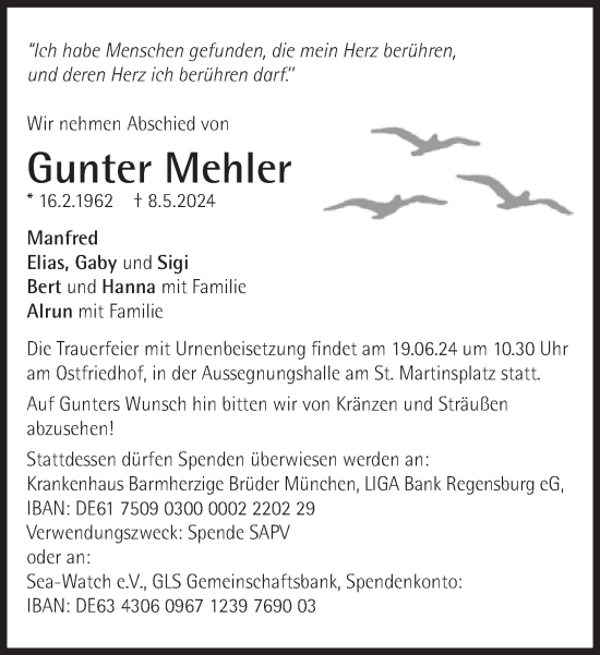Traueranzeige von Gunter Mehler von Süddeutsche Zeitung