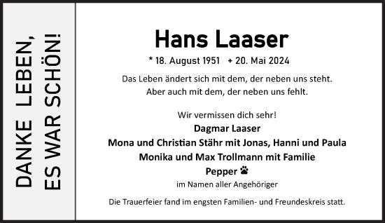 Traueranzeige von Hans Laaser von Süddeutsche Zeitung