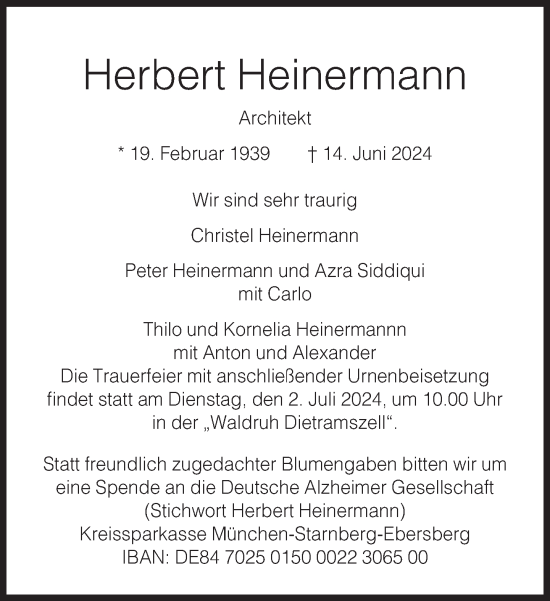 Traueranzeige von Herbert Heinermann von Süddeutsche Zeitung
