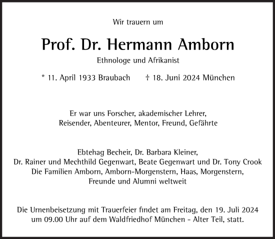 Traueranzeige von Hermann Amborn von Süddeutsche Zeitung